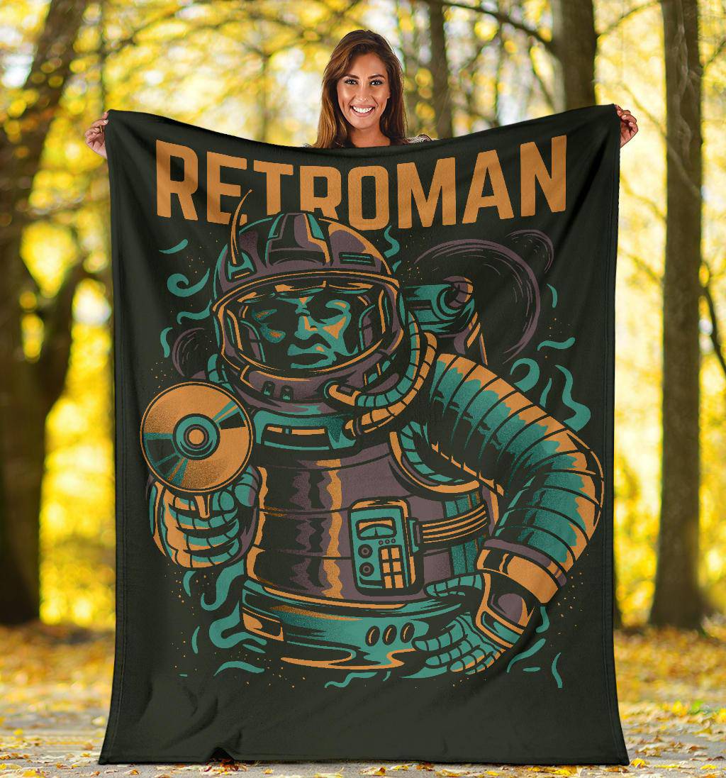 Premium Blanket Retro Man Astronaut With Space Gun Cartoon - Top Content | POD Collection | Free Shipping