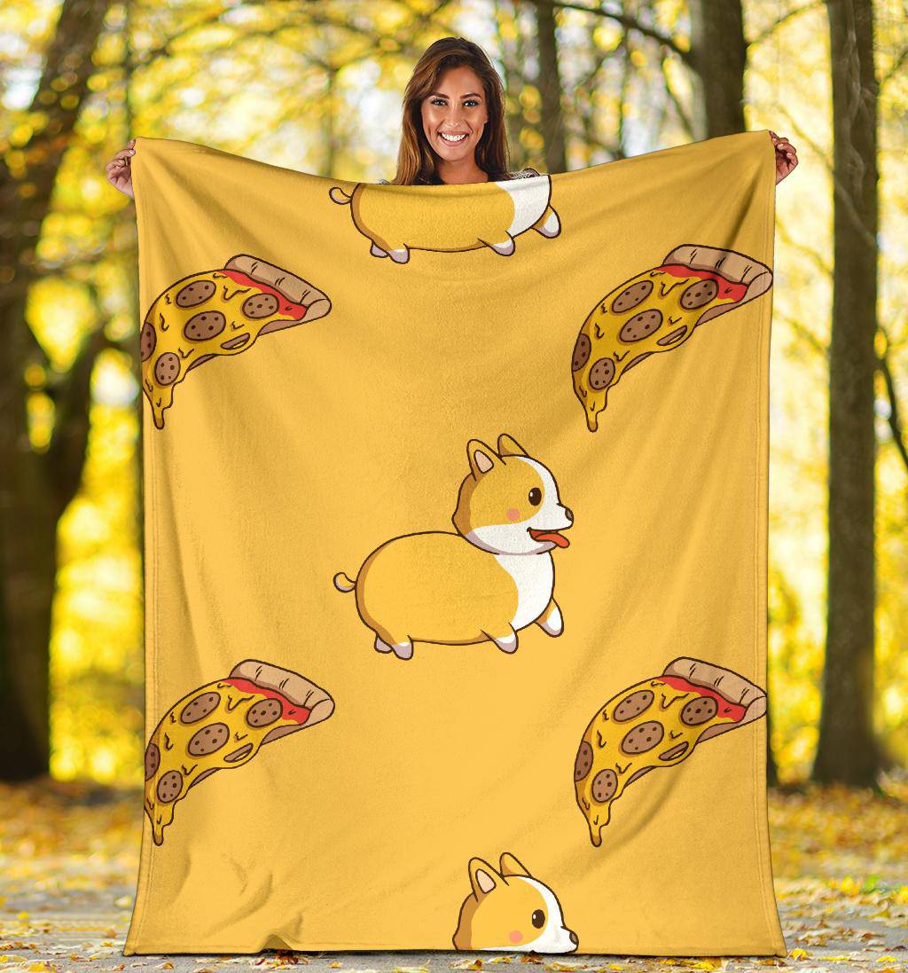 Cool Corgi Pizza Slice Yellow Cartoon Premium Blanket - Top Content | POD Collection | Free Shipping