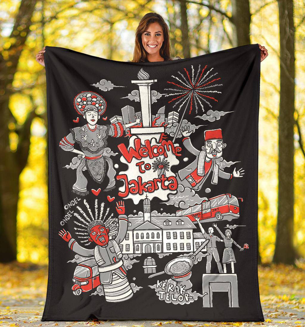 Welcome To Jakarta Premium Blanket, Cool Cartoon Travel Gift - Top Content | POD Collection | Free Shipping