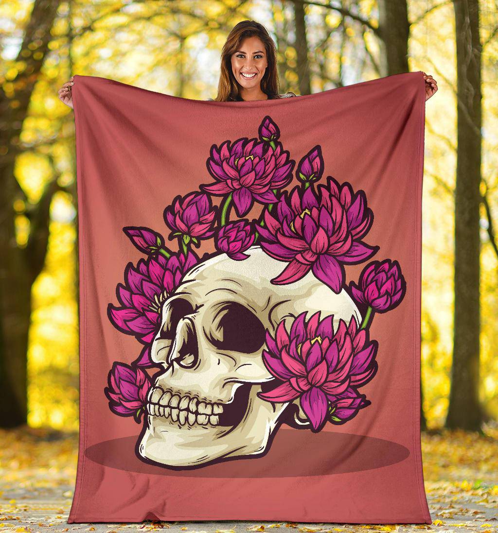 Dead Skeleton Skull Head with Blooming Flowers Premium Blanket - Top Content | POD Collection | Free Shipping