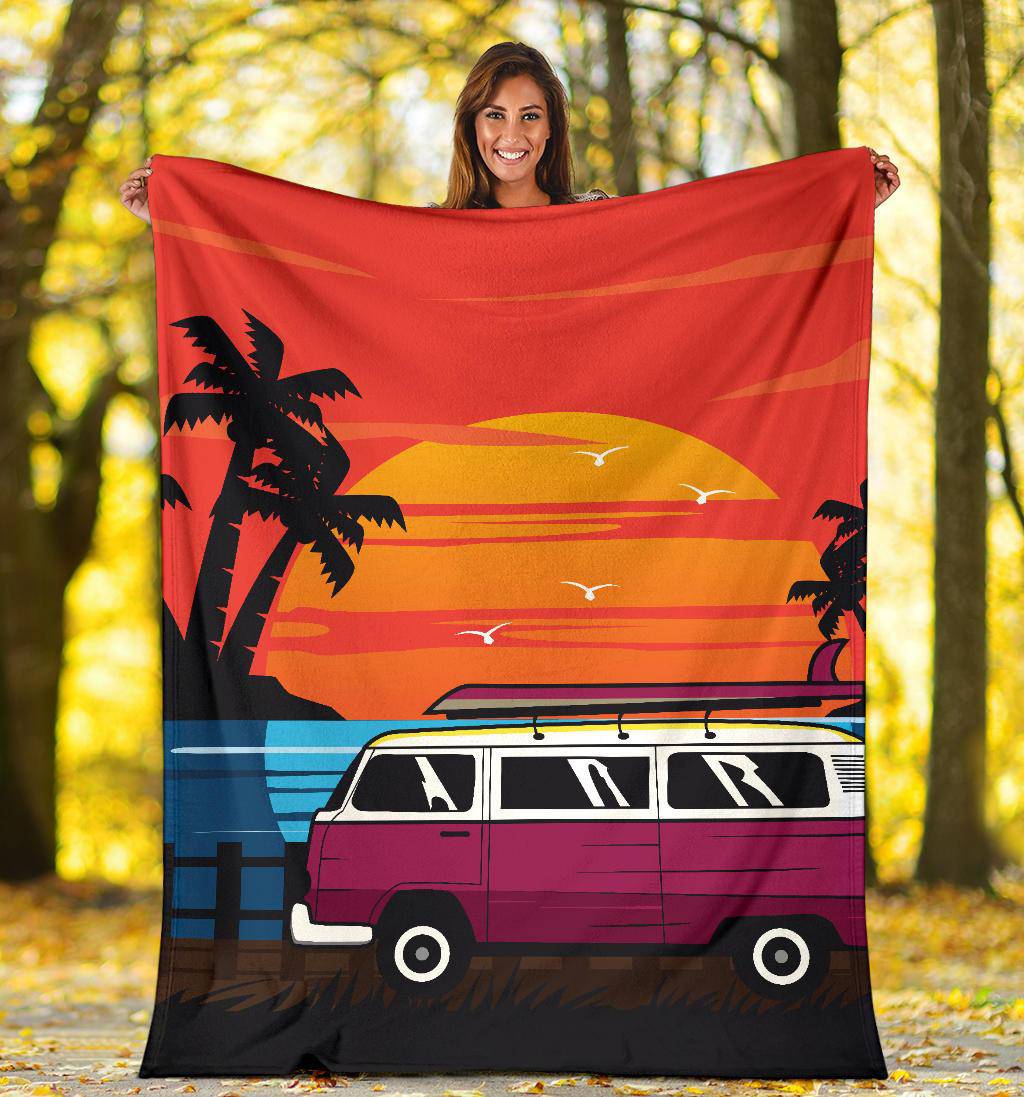 Sunset Adventure Car Cartoon Premium Blanket - Top Content | POD Collection | Free Shipping