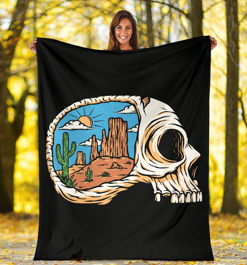 Skull Head Desert Views In My Mind Cartoon Premium Blanket - Top Content | POD Collection | Free Shipping