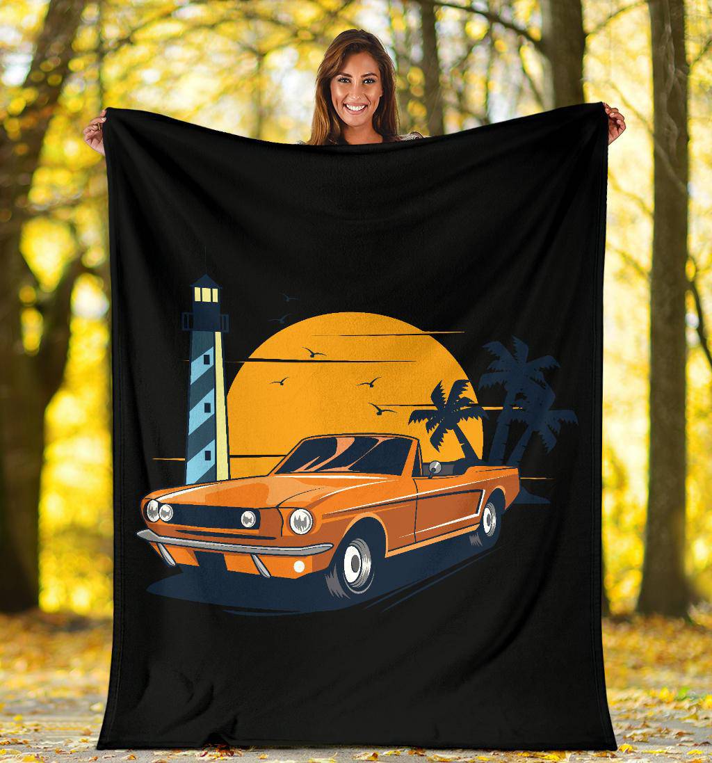 Convertible Car Lighthouse Sunset Premium Blanket - Top Content | POD Collection | Free Shipping