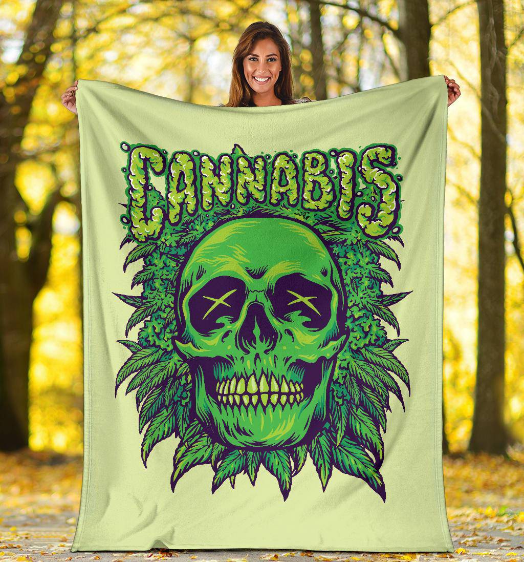 Cannabis Skull. Weed Plant Funny Cartoon Premium Blanket - Top Content | POD Collection | Free Shipping