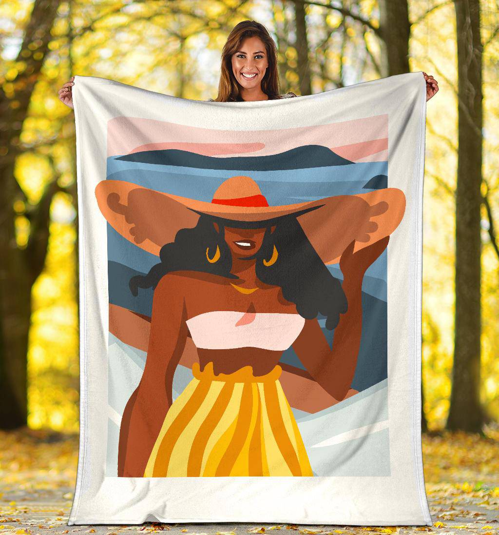 Hand Drawn Cartoon, Happy Woman, Summer Premium Blanket - Top Content | POD Collection | Free Shipping