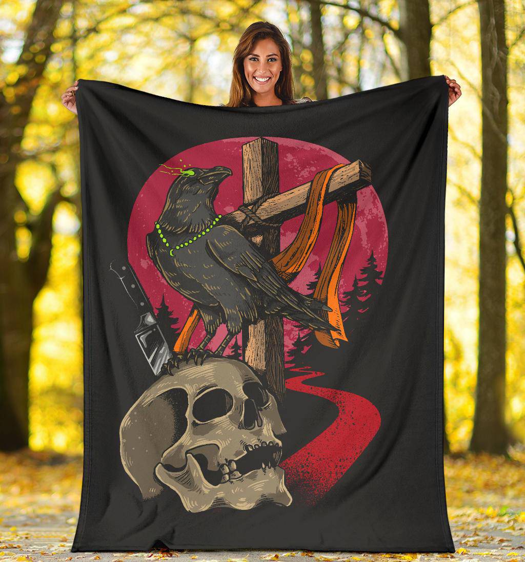 Skull Crow Cartoon Illustration Premium Blanket - Top Content | POD Collection | Free Shipping