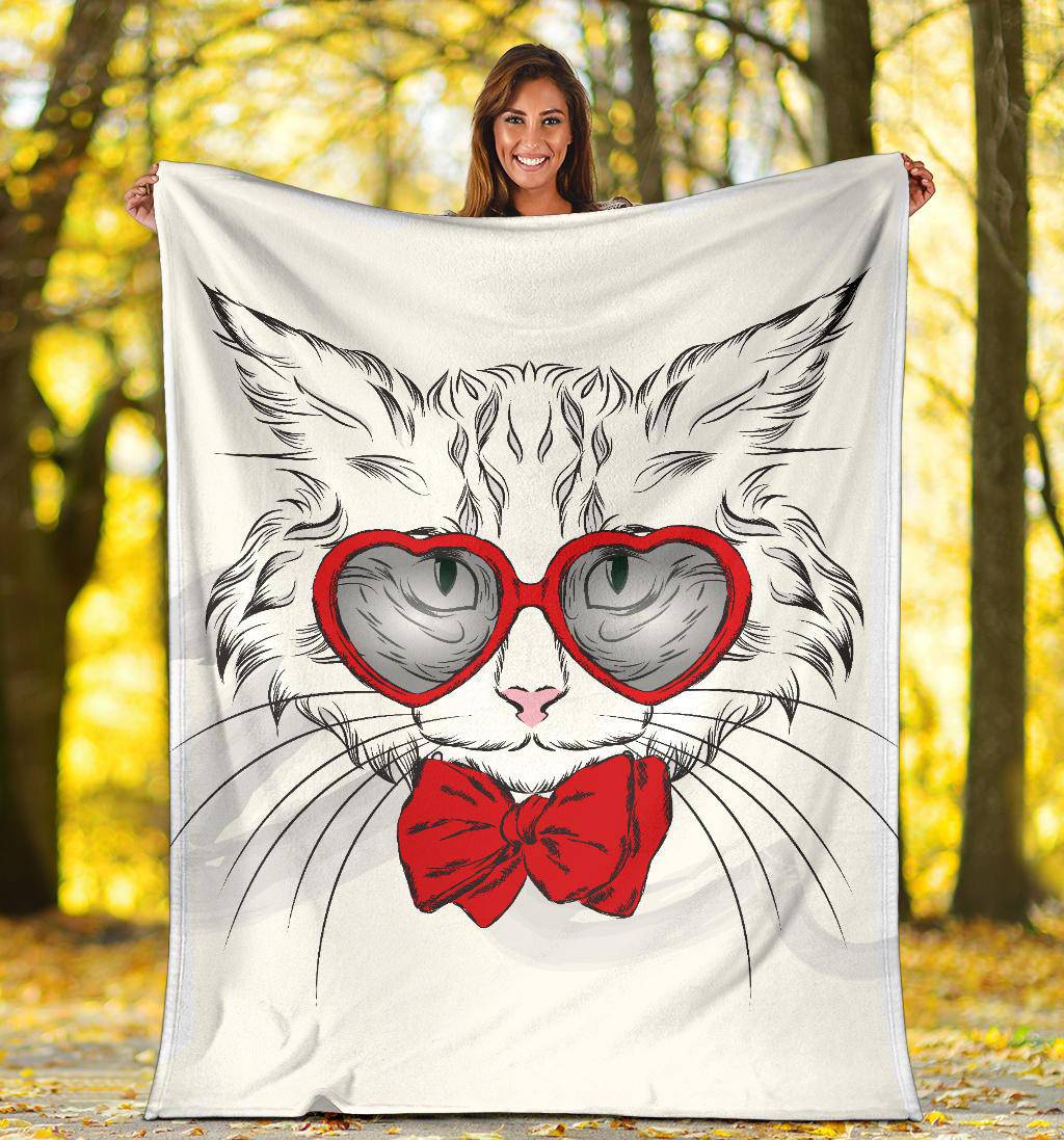 Stylish Heart Glasses Cat Premium Blanket - Top Content | POD Collection | Free Shipping