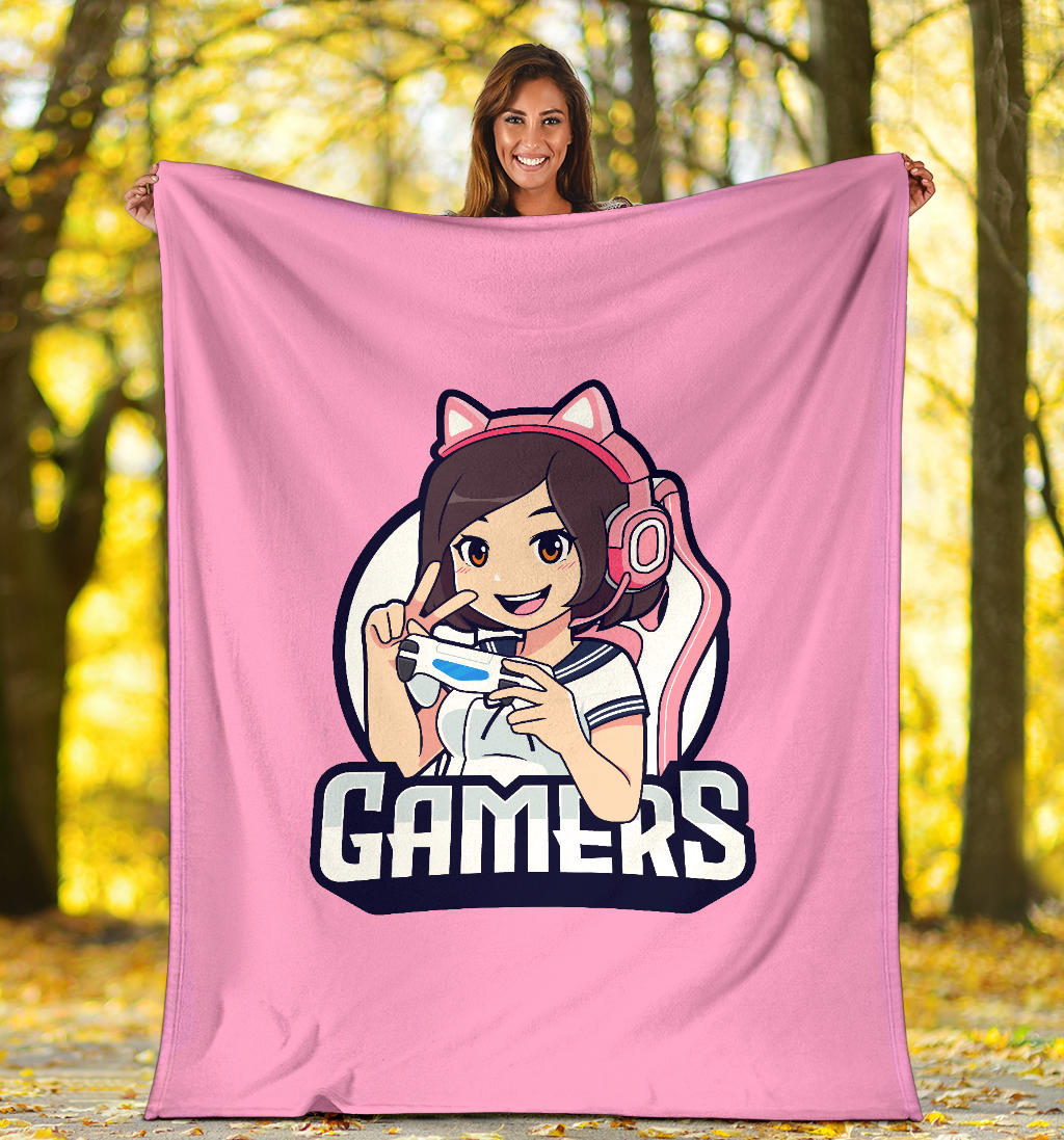 Gamers Cat Girl Pink Blanket