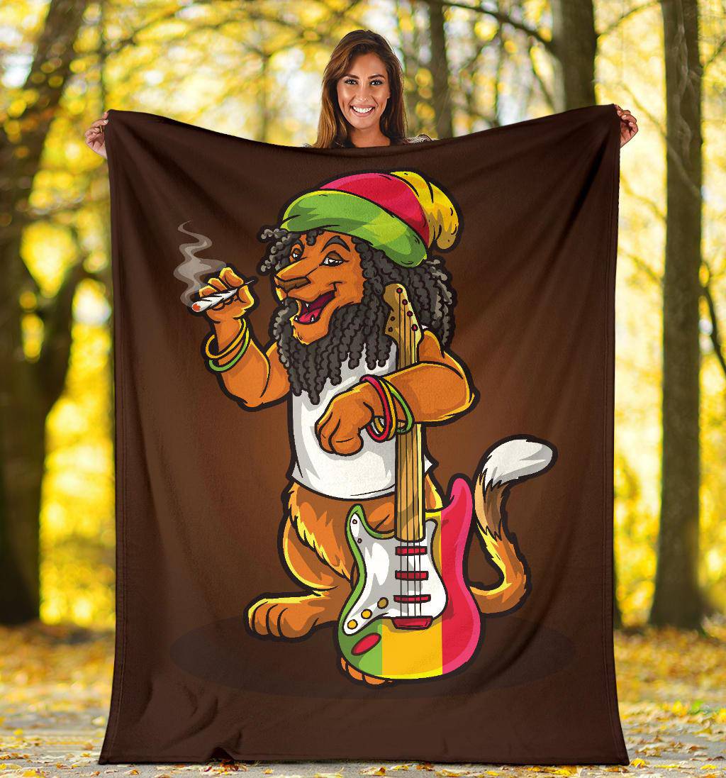 Musician Rasta Lion Smoking Cannabis Weed Premium Blanket - Top Content | POD Collection | Free Shipping