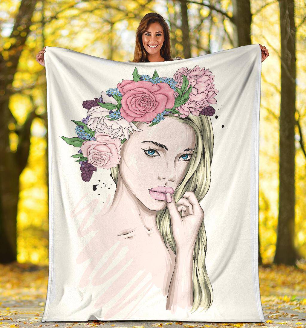 Beautiful Flower Wreath Girl Premium Blanket - Top Content | POD Collection | Free Shipping