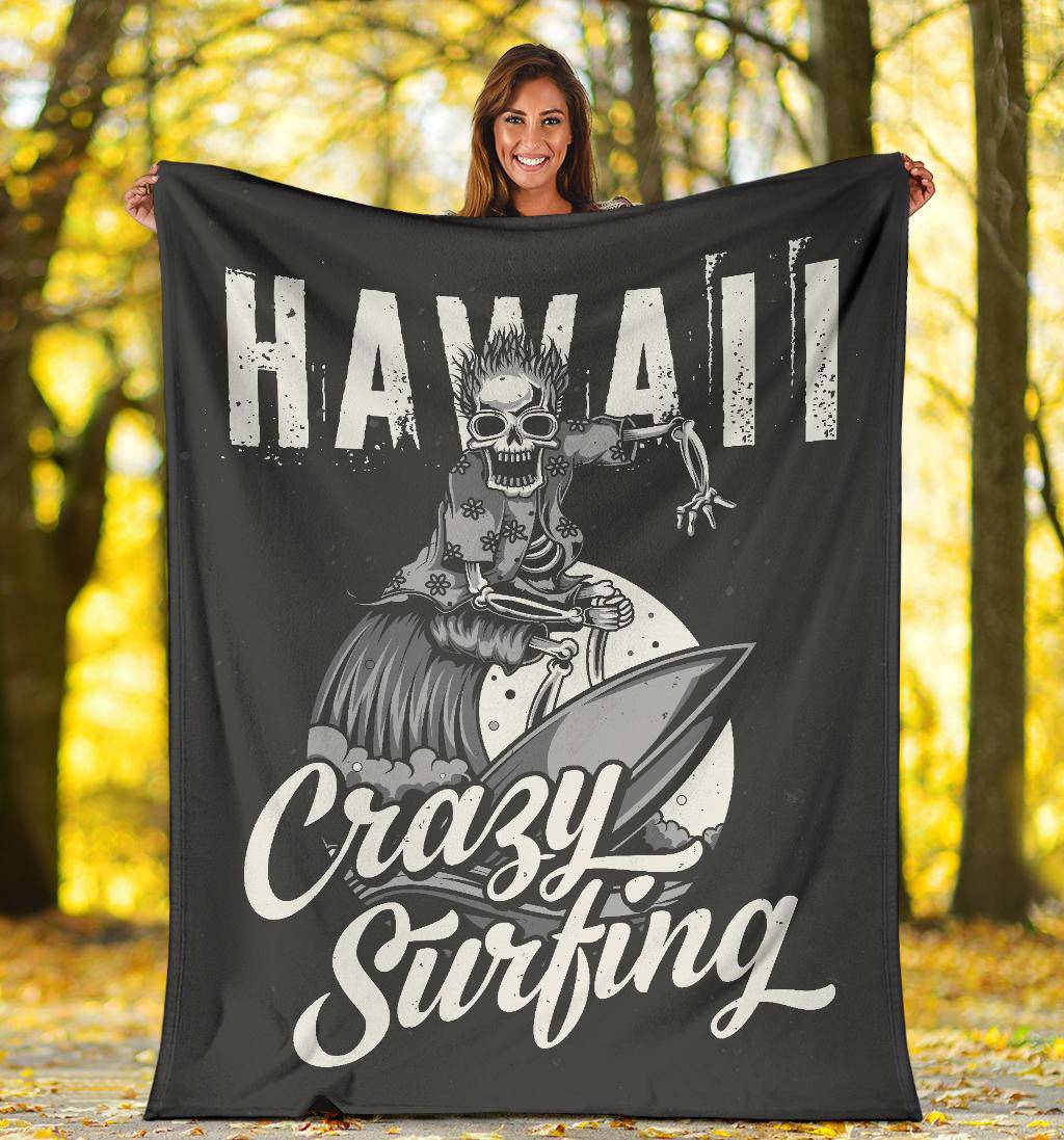 Crazy Skeleton Surfing Hawaii Premium Blanket - Top Content | POD Collection | Free Shipping