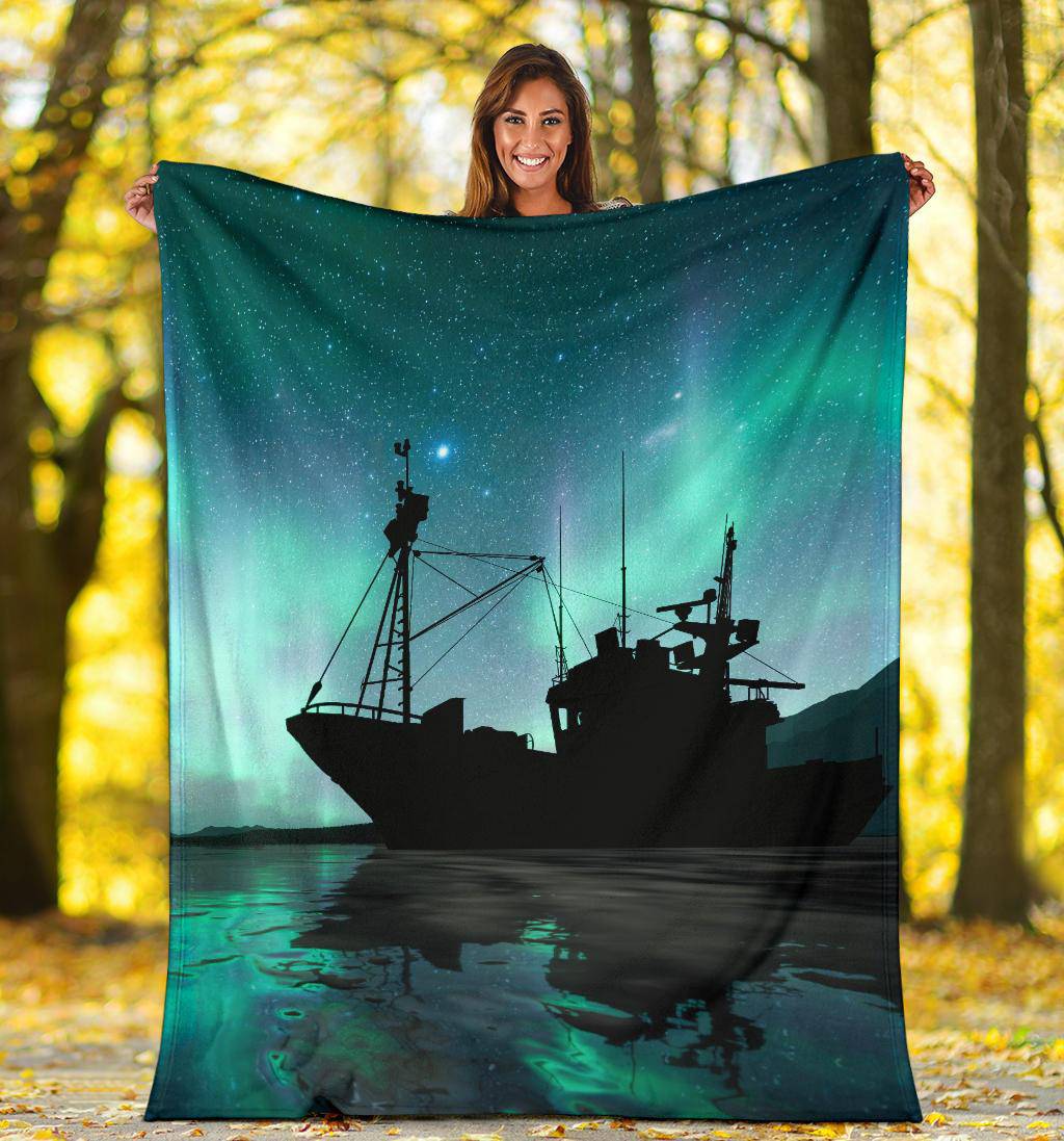 Silhouette Vessel Sea Aurora Stars Premium Blanket - Top Content | POD Collection | Free Shipping