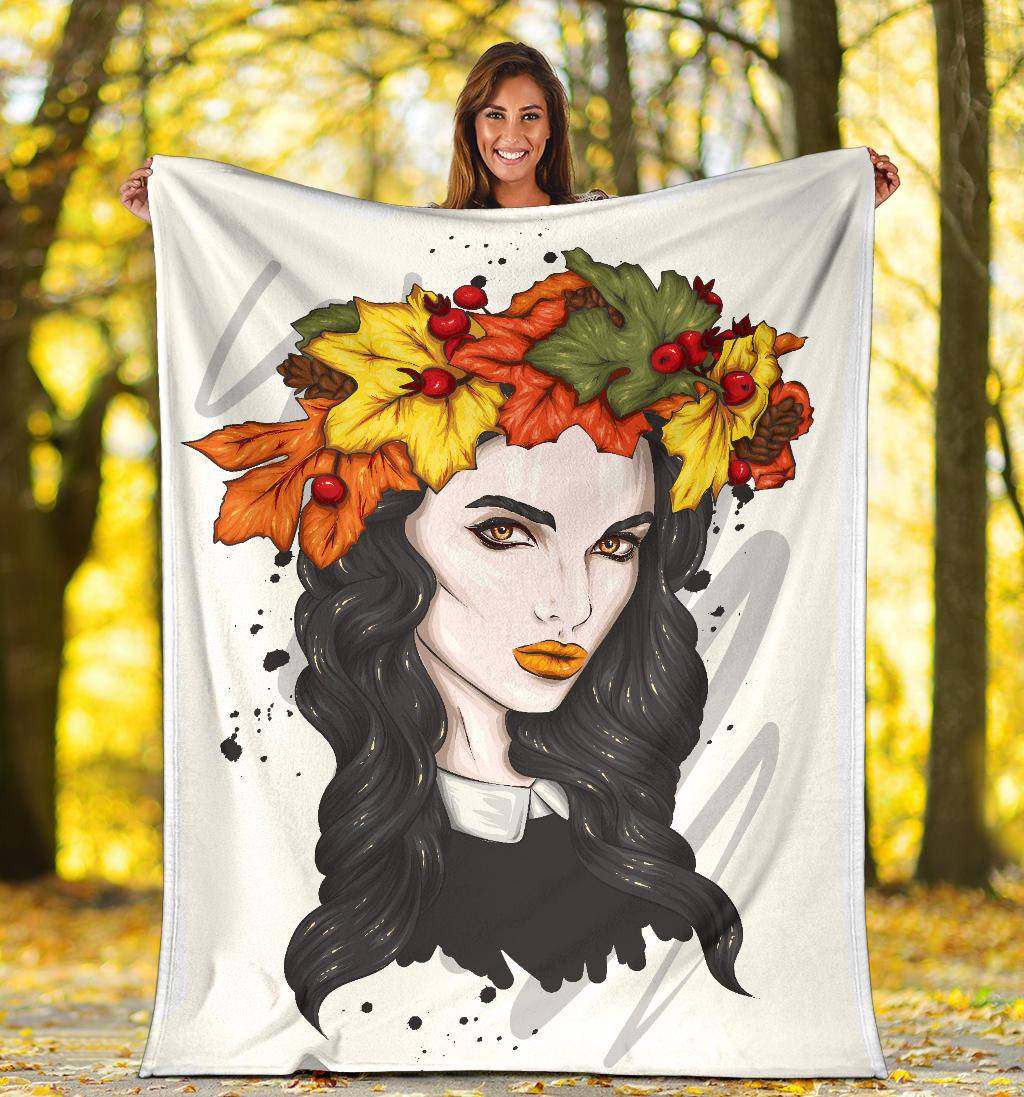 Autumn Leaves Wreath Girl Premium Blanket - Top Content | POD Collection | Free Shipping