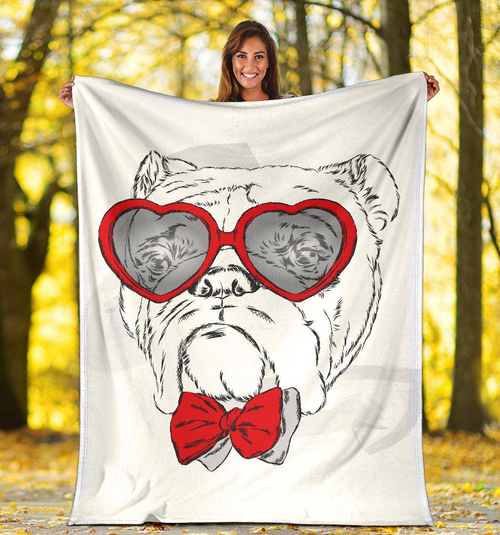 French Bulldog with Heart Sunglasses Valentine day Premium Blanket - Top Content | POD Collection | Free Shipping