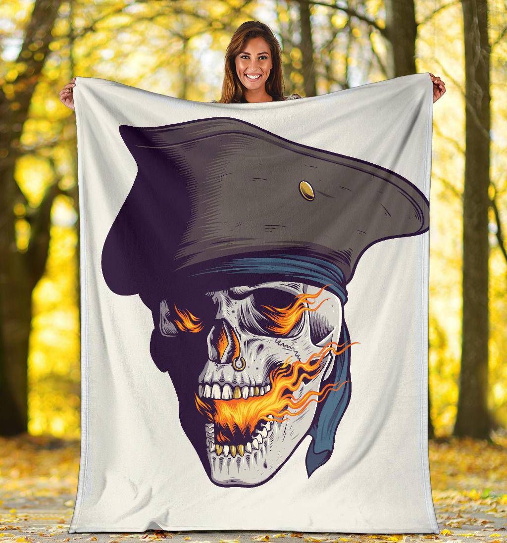 Fire Breathing Skull Pirate Art Premium Blanket - Top Content | POD Collection | Free Shipping