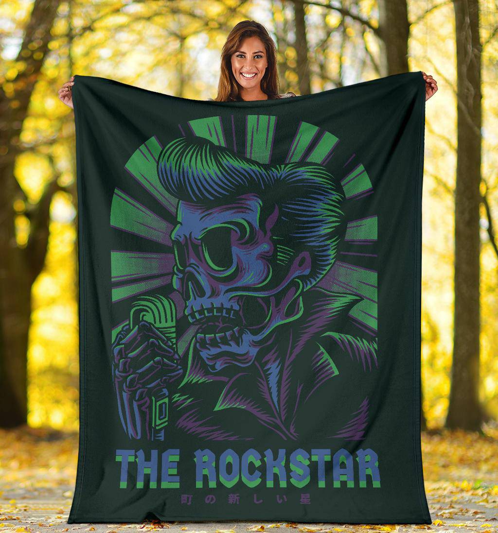 Premium Blanket Elvi Skull The Rockstar Retro Cartoon - Top Content | POD Collection | Free Shipping