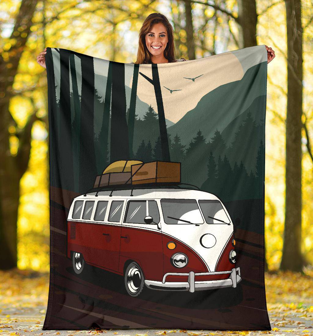 Forest Vacation Van Cartoon Premium Blanket - Top Content | POD Collection | Free Shipping