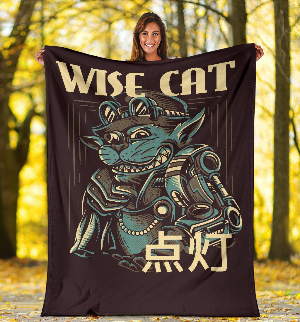 Premium Blanket Wise Cat Funny Art Cartoon - Top Content | POD Collection | Free Shipping