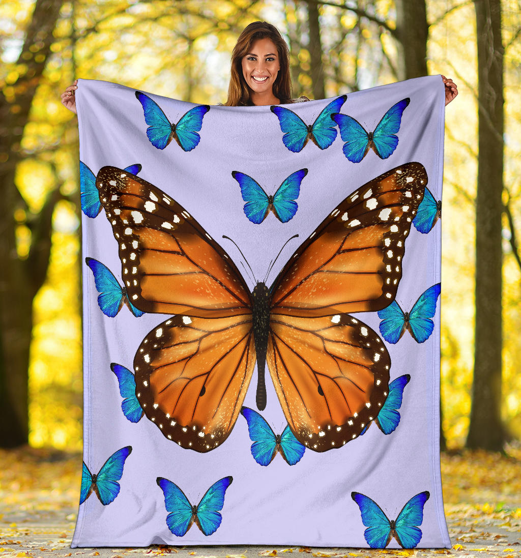 big butterfly with blue butterflies blanket - Top Content | POD Collection | Free Shipping