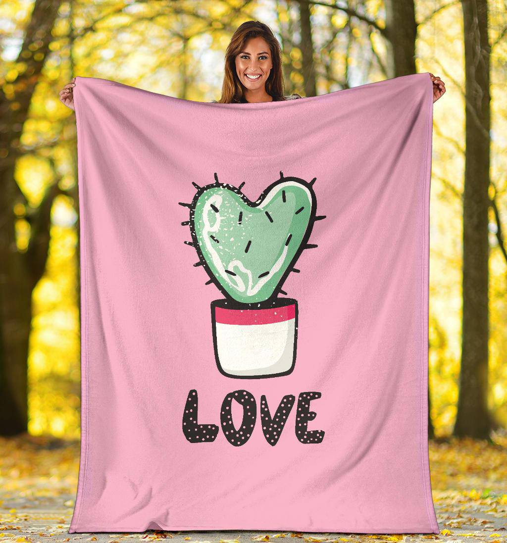 Love Cactus, Heart Shape Plant Lover Pink Art Premium Blanket - Top Content | POD Collection | Free Shipping