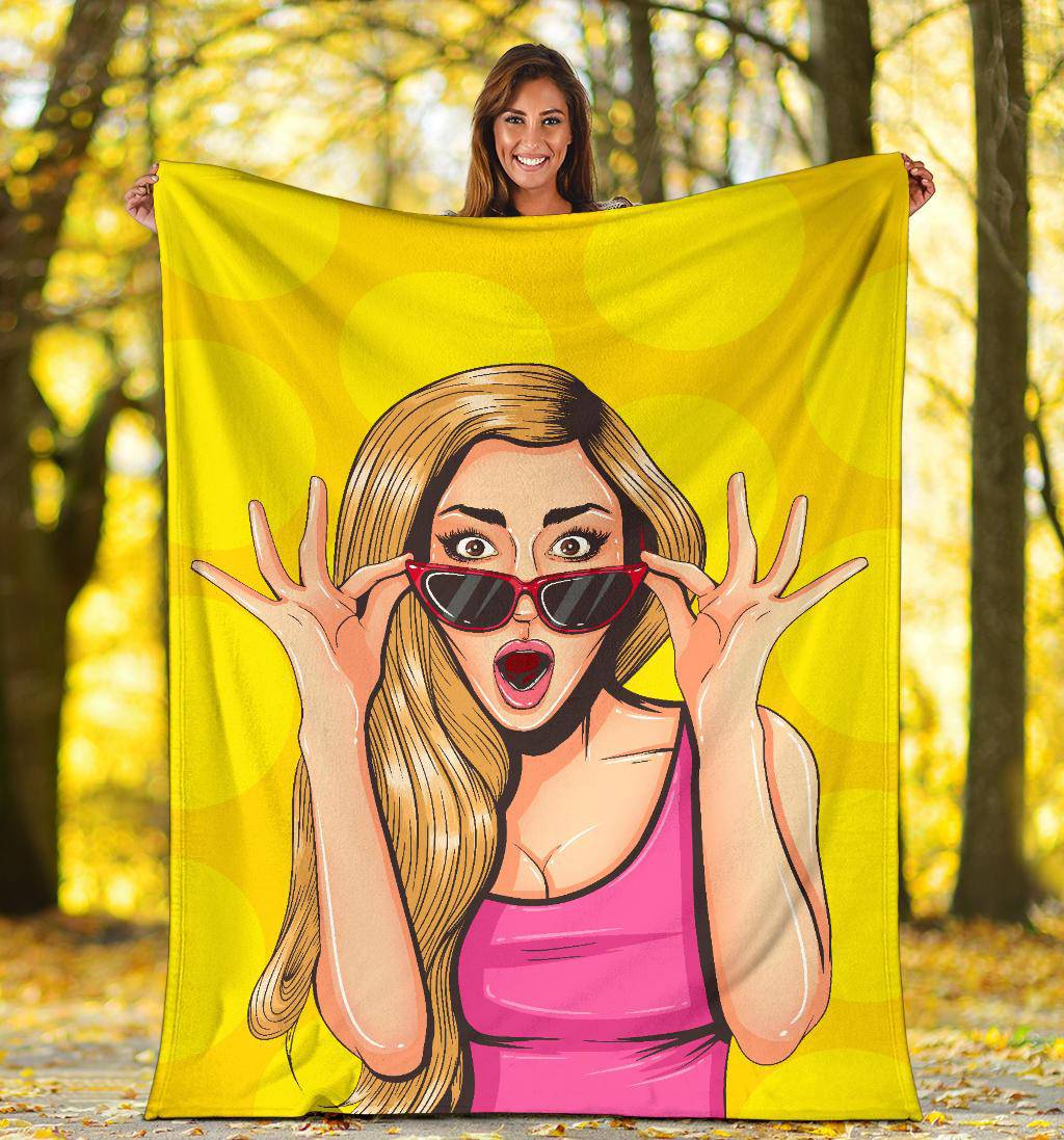 Sexy Girl Pop Art Surprised Pretty Woman Premium Blanket - Top Content | POD Collection | Free Shipping