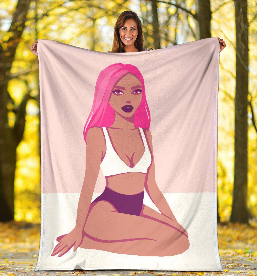 Beautiful Red Girl Cartoon Premium Blanket, Summer Illustration Drawing - Top Content | POD Collection | Free Shipping