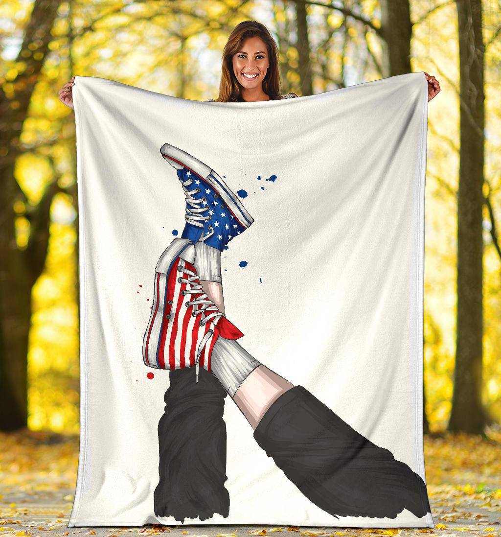 Stylish American Flag Sneakers, Vector Illustration Premium Blanket - Top Content | POD Collection | Free Shipping