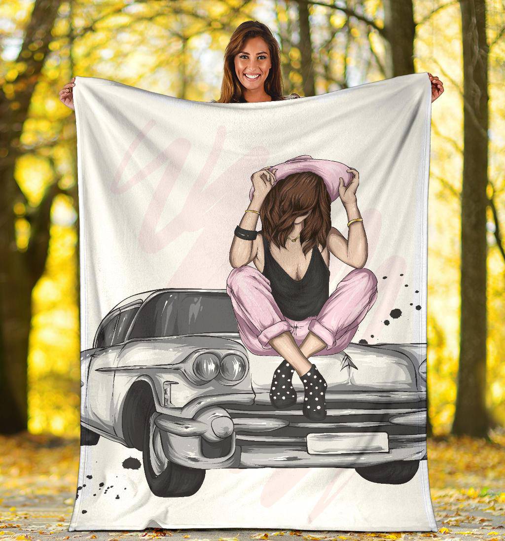 Beautiful Retro Car Girl Premium Blanket - Top Content | POD Collection | Free Shipping