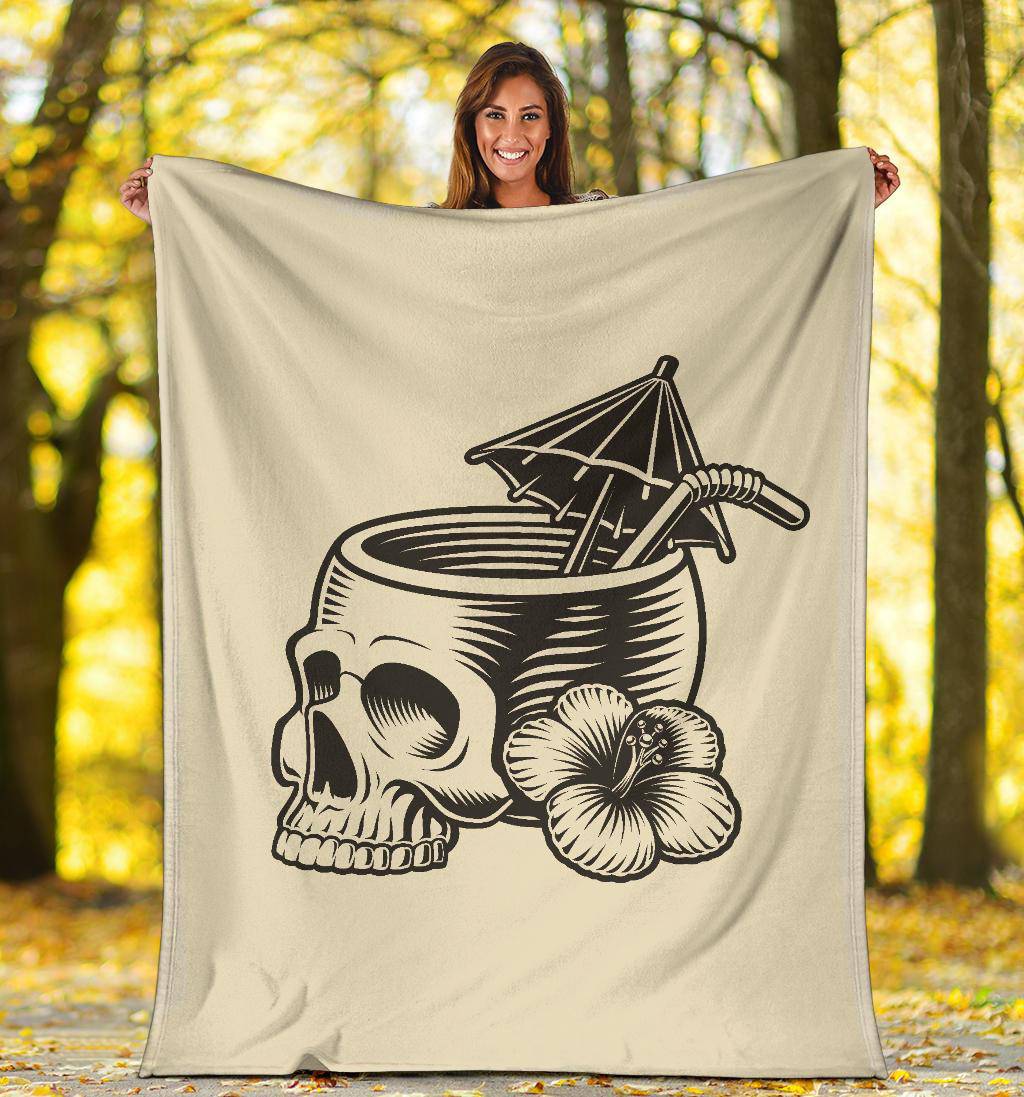 Skull Head With Cocktail Straw Cartoon Illustration Premium Blanket - Top Content | POD Collection | Free Shipping