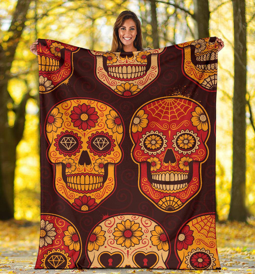 Mexican Calavera Skulls Colourful Pattern Premium Blanket - Top Content | POD Collection | Free Shipping