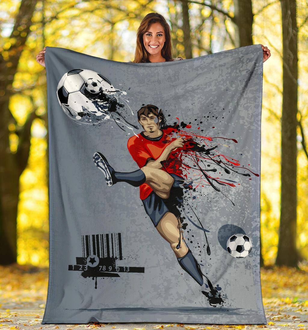 Pro Football Player Kicking Ball Cartoon Premium Blanket - Top Content | POD Collection | Free Shipping