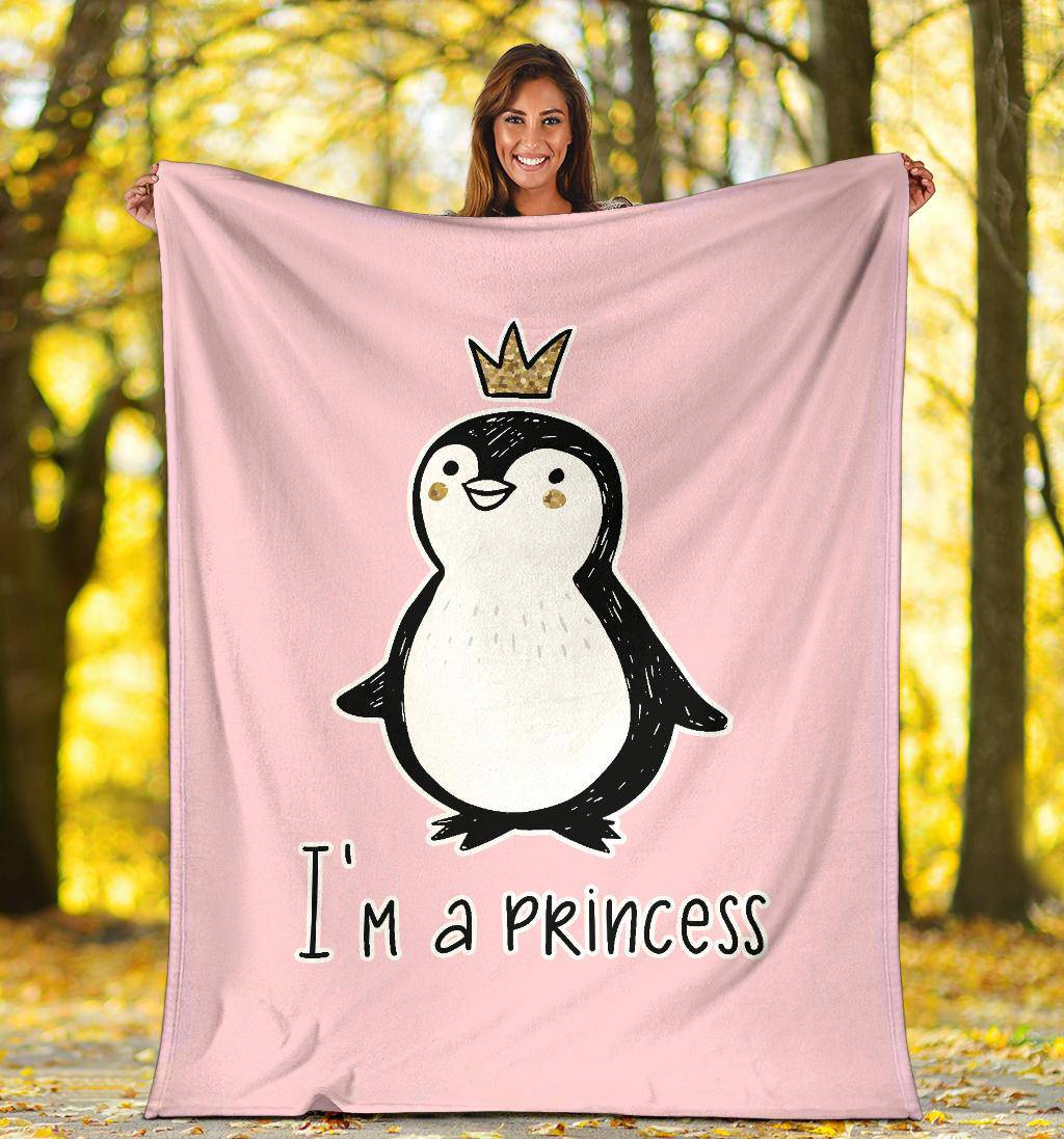 I' A Princess, Golden Glitter Penguin Premium With Crown Cartoon Premium Blanket - Top Content | POD Collection | Free Shipping