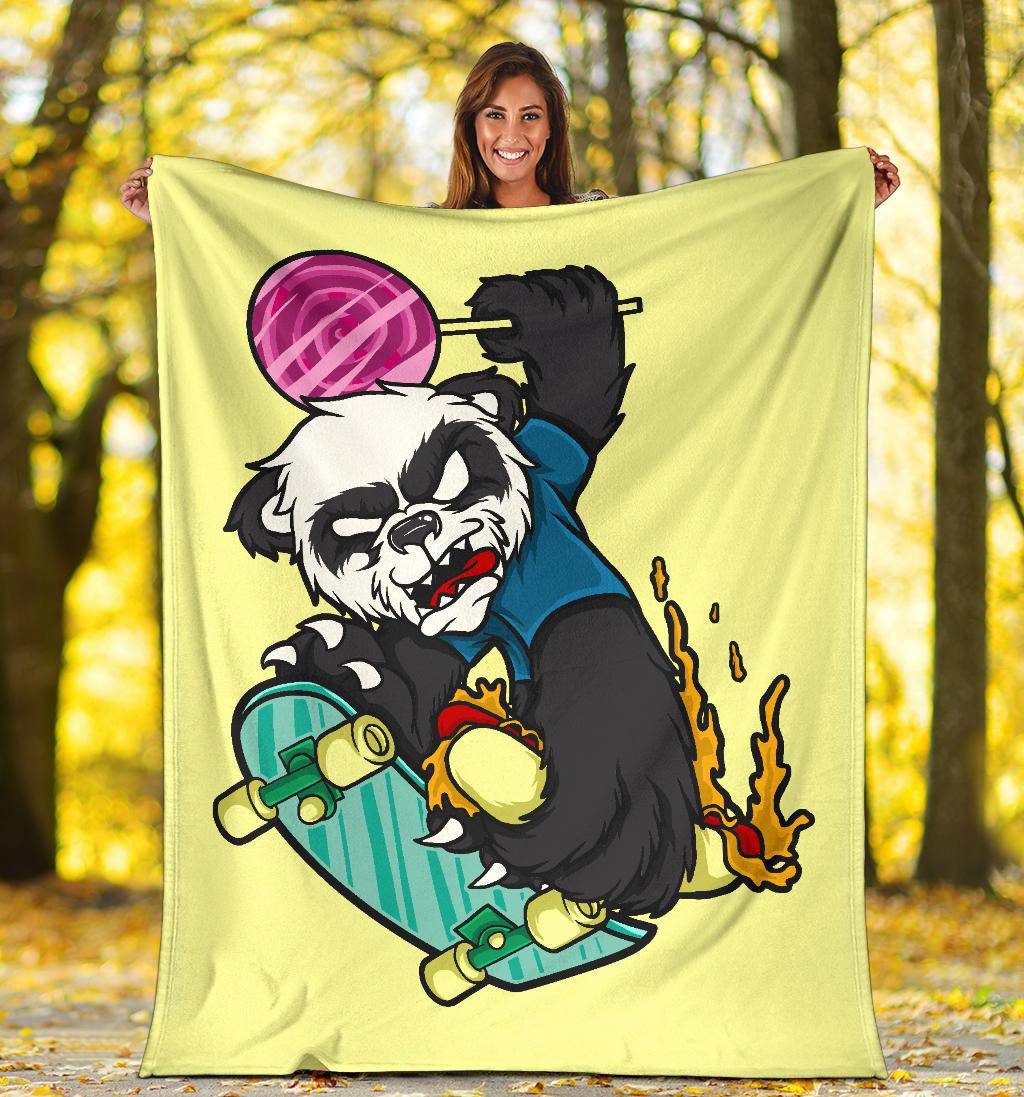 Cool Panda On Skateboard Cartoon Drawing Premium Blanket - Top Content | POD Collection | Free Shipping