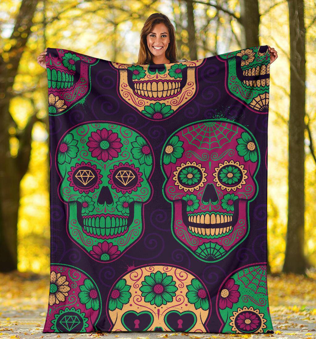 Mexican Calavera Skull Colourful Pattern Background Premium Blanket - Top Content | POD Collection | Free Shipping