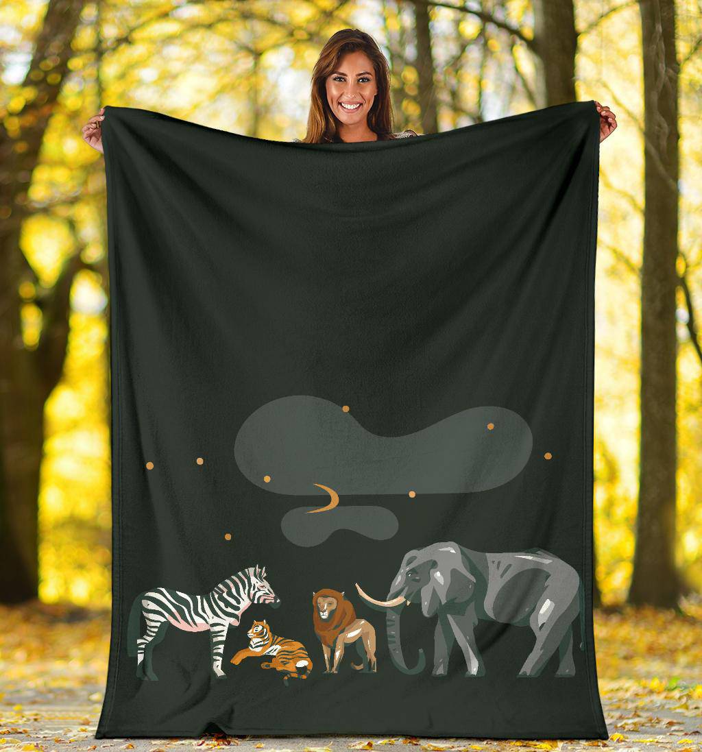 African Saffari Night Animals Zebra Tiger Lion Elephant Premium Blanket - Top Content | POD Collection | Free Shipping