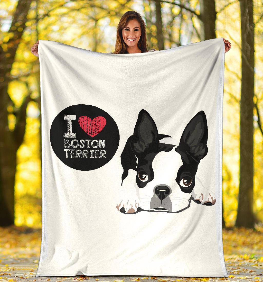 Cute Dog Cartoon Illustration, I Love Boston Terrier Premium Blanket - Top Content | POD Collection | Free Shipping