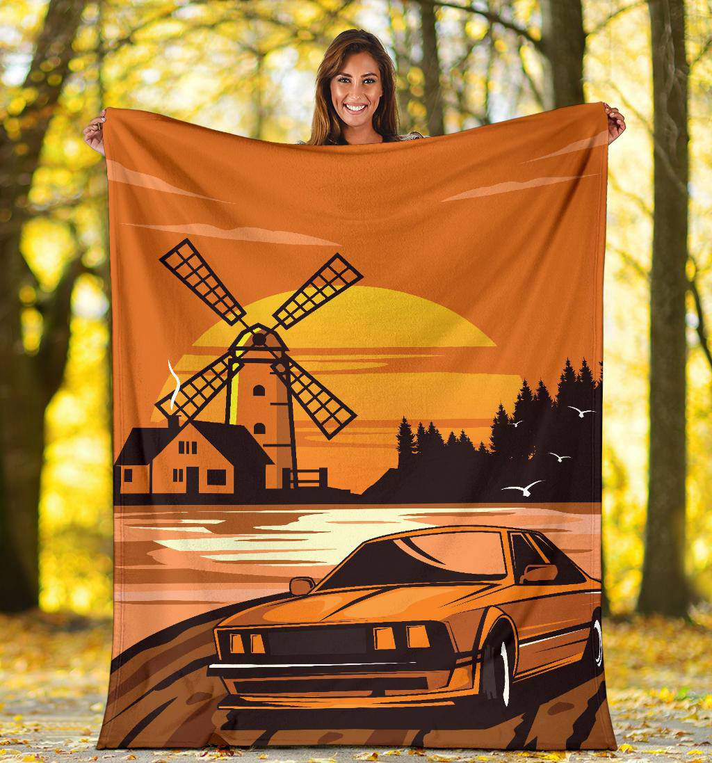 Classic Car Windmill Cartoon Premium Blanket - Top Content | POD Collection | Free Shipping