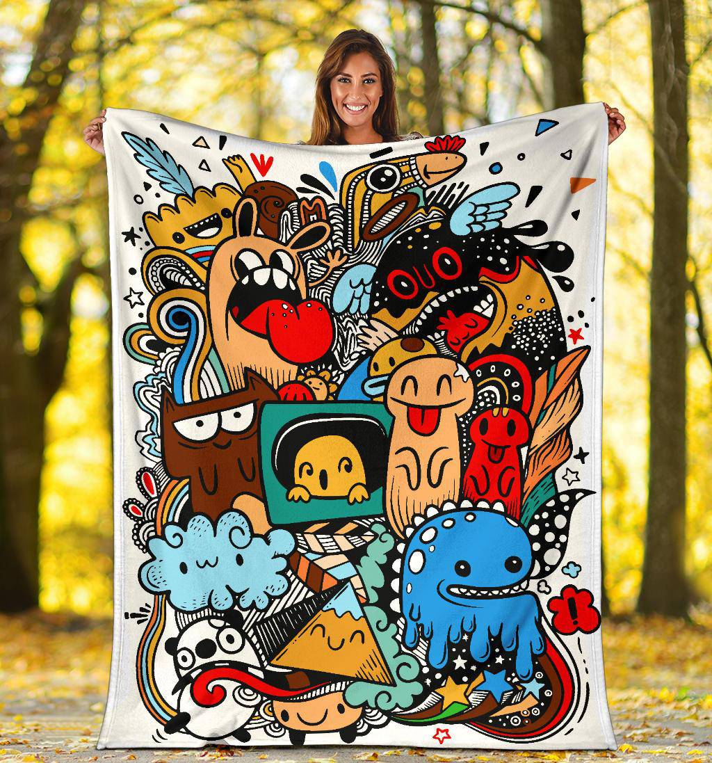 Funny Monster Drawing Graffiti Premium Blanket - Top Content | POD Collection | Free Shipping