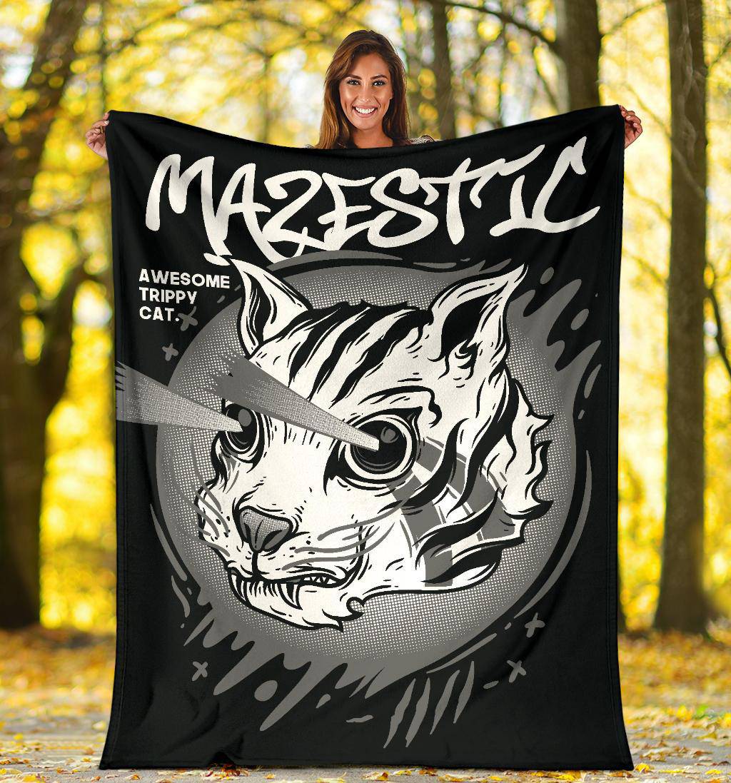 Premium Blanket Cat Drawing Mazestic Awesome Kitten - Top Content | POD Collection | Free Shipping