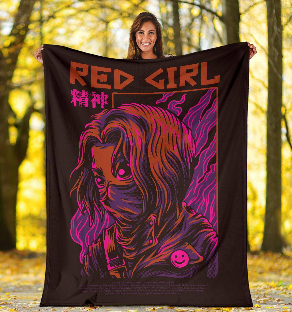 Red Girl Japanese Art Cartoon Premium Blanket - Top Content | POD Collection | Free Shipping