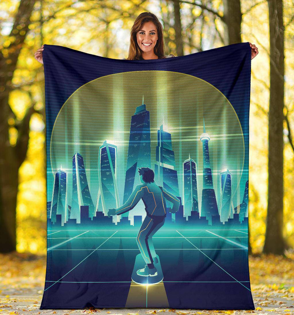 Skateboard Man Future Metropolis City Premium Blanket - Top Content | POD Collection | Free Shipping