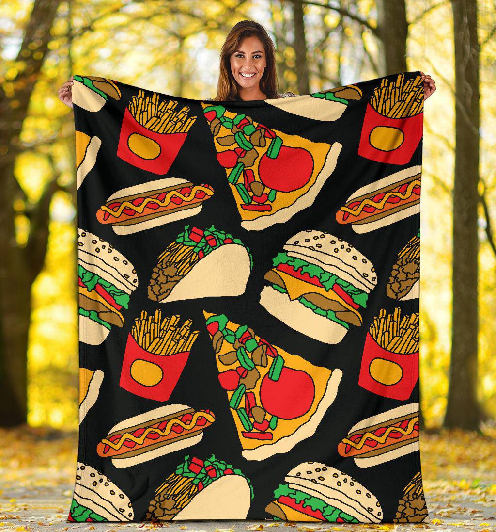 Fast Food Pizza Tacos Burger  Fries Hotdog Premium Blanket - Top Content | POD Collection | Free Shipping