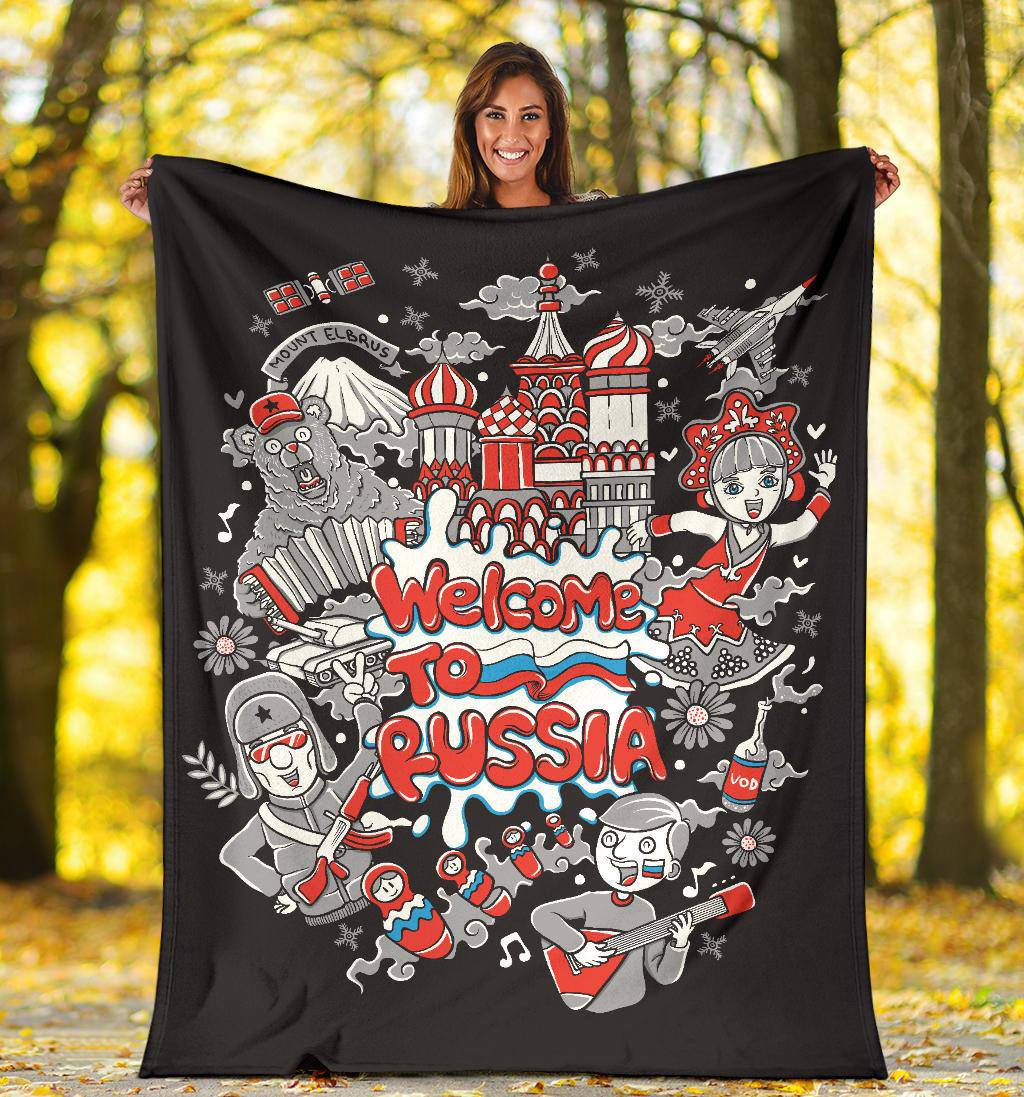 Welcome To Russia Clipart Premium Blanket, Cool Cartoon Travel Gift - Top Content | POD Collection | Free Shipping