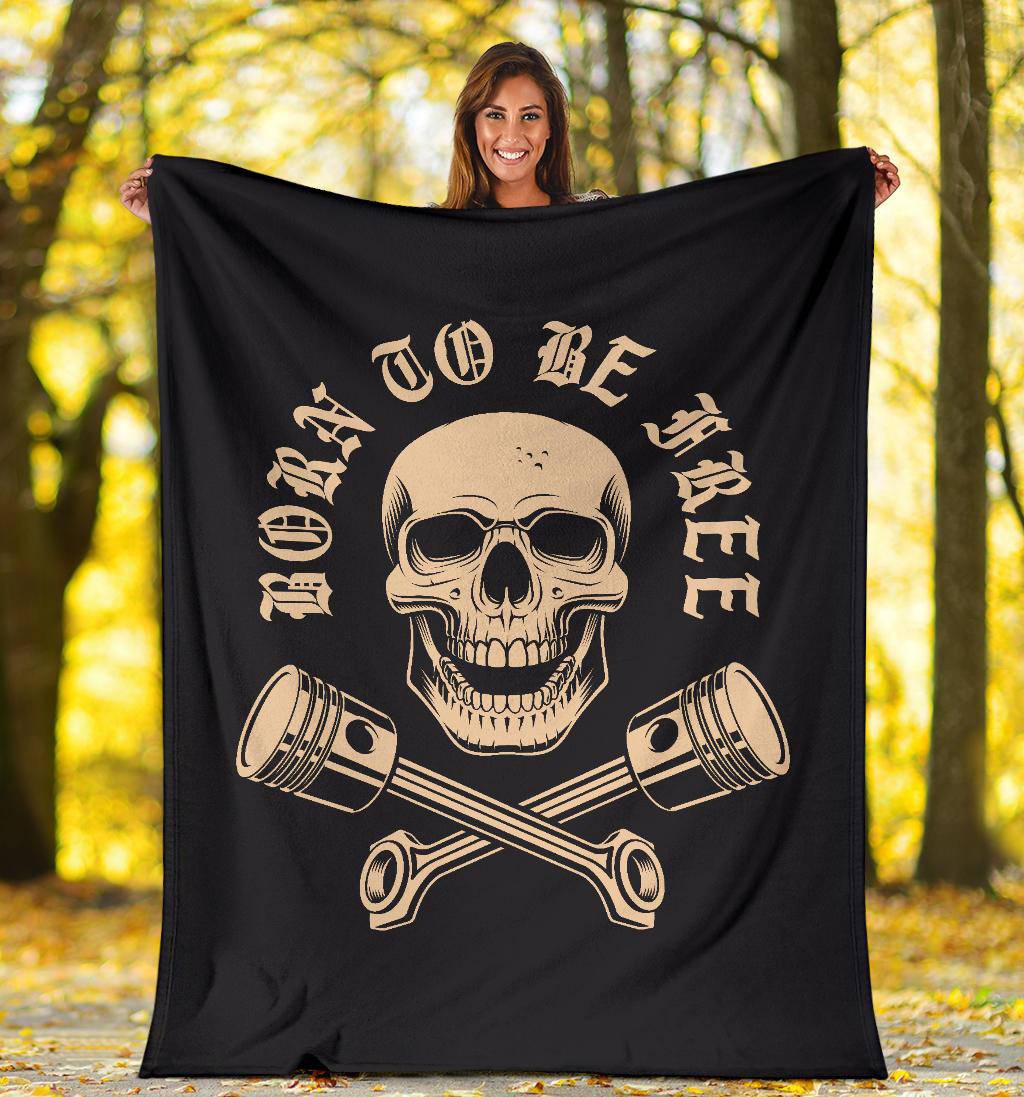 Born To Be Free Skull With Crossed Pistons Cartoon Premium Blanket - Top Content | POD Collection | Free Shipping