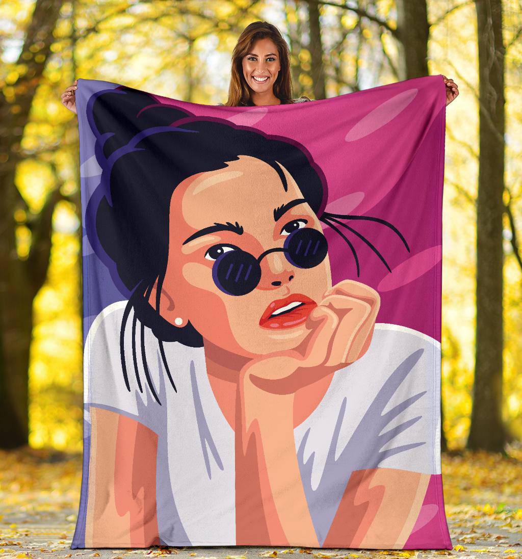 Woman Red Lips Cute Sunglasses Premium Blanket - Top Content | POD Collection | Free Shipping