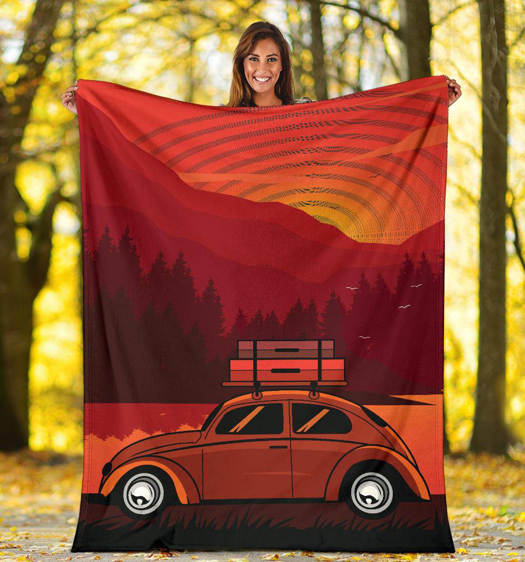 Classic Car Adventure Sunset Cartoon Premium Blanket - Top Content | POD Collection | Free Shipping