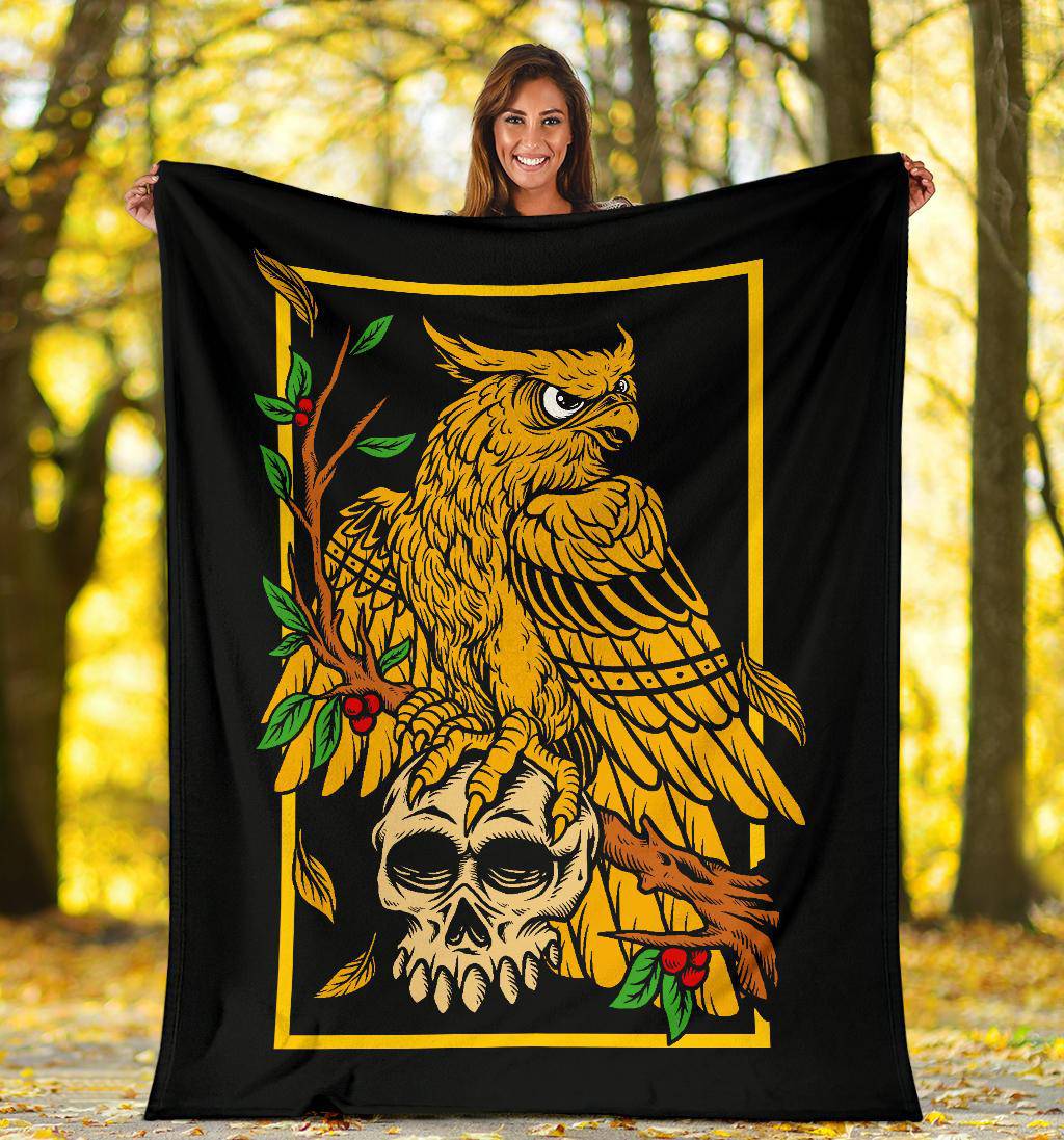 Hand Drawing Eagle Skull Head Illustration Premium Blanket - Top Content | POD Collection | Free Shipping