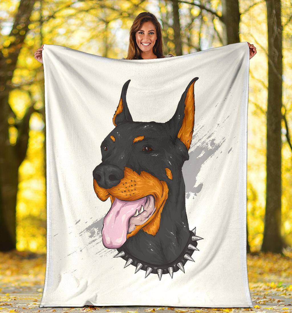 Premium Blanket Doberman Dog Cool Cartoon Portrait - Top Content | POD Collection | Free Shipping