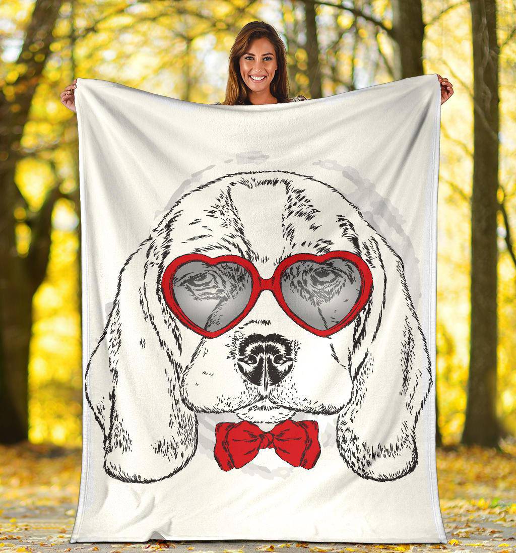 Beagle Dog Breed with Cute Heart Sunglasses Premium Blanket - Top Content | POD Collection | Free Shipping