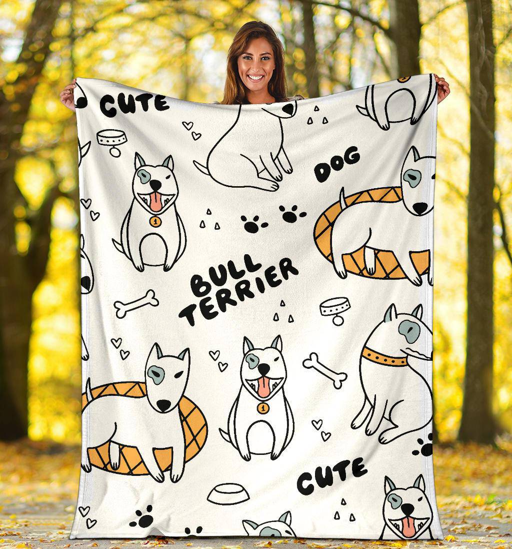 Cute Bull Terrier Premium Blanket, Seamless Pattern Dog Drawing - Top Content | POD Collection | Free Shipping